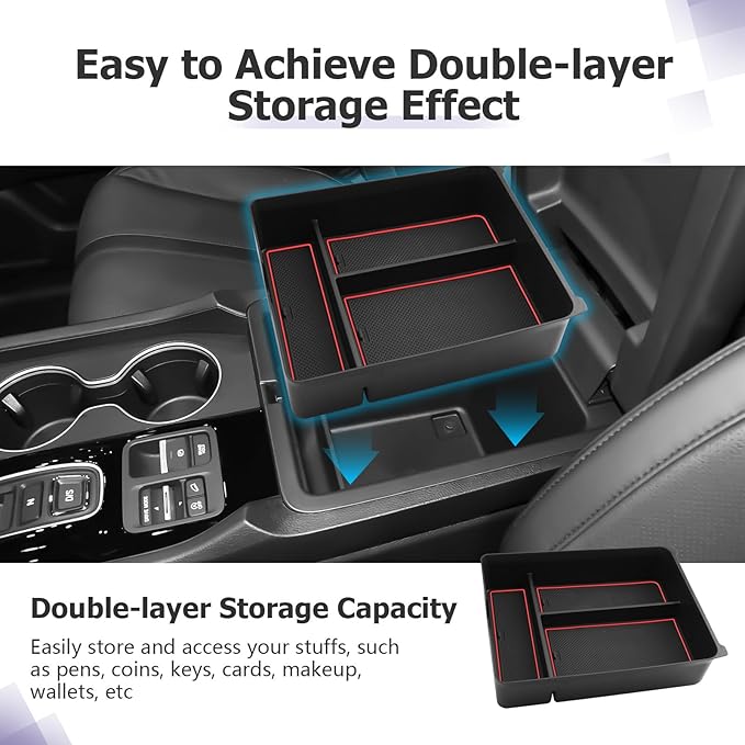 LUWU 2026 Passport Center Console Organizer Compatible with 2024 2025 2026 Honda Passport & 2023 2024 2025 Pilot & 2024 2025 Ridgeline Accessories Armrest Console Organizer Armrest Insert Tray (Red)