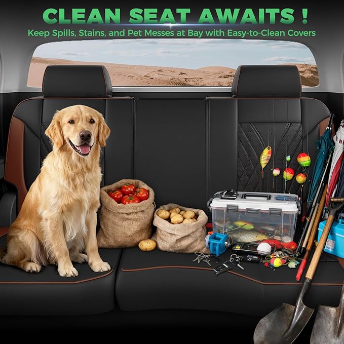 for Chevy Silverado GMC Sierra Waterproof Seat Covers, Crew Cab 1500 2014-2018, 2500HD 3500 HD 2015-2019, Truck Protectors Accessories Full Set, Black Brown