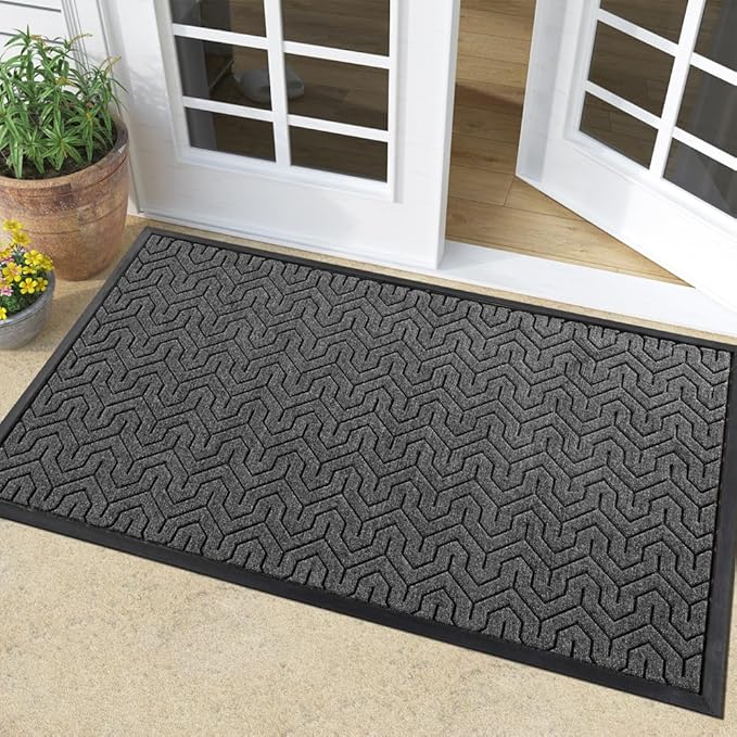 Yimobra Large Door Mat Outside Entrance 36x24, Waterproof Heavy Duty Outdoor Mats for Front Door, Non Slip Rubber Entry Mat for Garage Patio Indoor, Easy Clean, Mix Grey