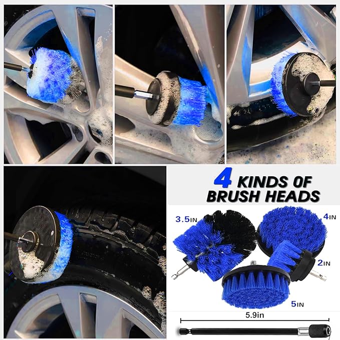 26Pcs Car Detailing Kit, Car Detailing Brush Set, Auto Detailing Drill Brush Set, Car Detailing Brushes, Car Wash Kit, Car Accessories, Car Cleaning Tools Kit for Interior, Exterior, Wheels