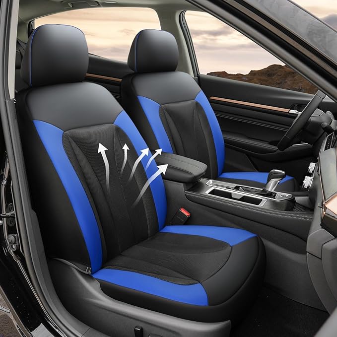 GIANT PANDA Front Seat Cover for Nissan, 3D Air Mesh Car Seat Covers Custom Fit Nissan Rogue Altima Sentra Versa Kicks Frontier Murano Pathfinder Maxima (Blue) 2-Pack