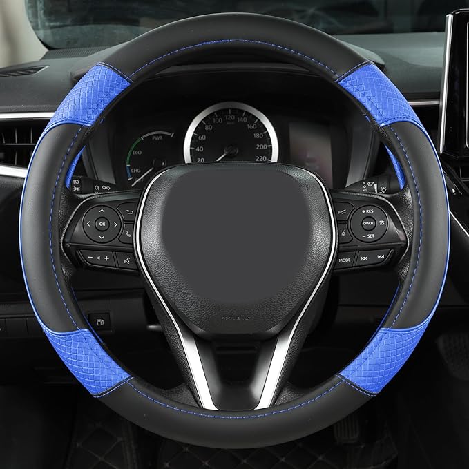 GIANT PANDA Steering Wheel Cover for Toyota, Auto Car Steering Wheel Cover for Toyota Highlander Rav4 Corolla Camry - Black + Blue
