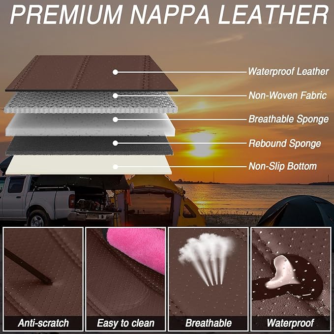 Seat Covers Fit for Acura MDX 2001-2025, 7 Seat, Compatible Airbag Non-Slip Waterproof Leather Seat Cover, Luxury Interior Full Set with Pillow Steering Wheel Covers, Black Coffee