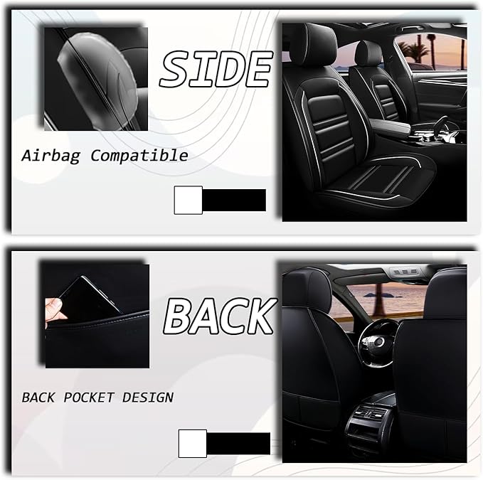 Seat Cover for Chevy Silverado 2007-2025 | Car Seat Covers Front Seats, Waterproof Seat Protectors, Automotive Front Seat Covers (Front Seat, Black&White Line)