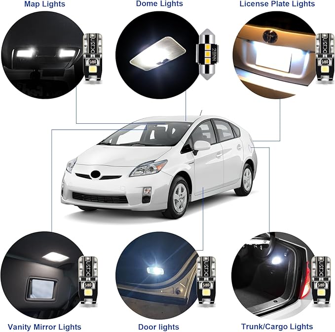 EASY EAGLE LED Interior Car Lights for Toyota-Prius-2010-2015: 10 Piece Kit White LED Light Bulbs - Super Bright 6000K + Install Tool