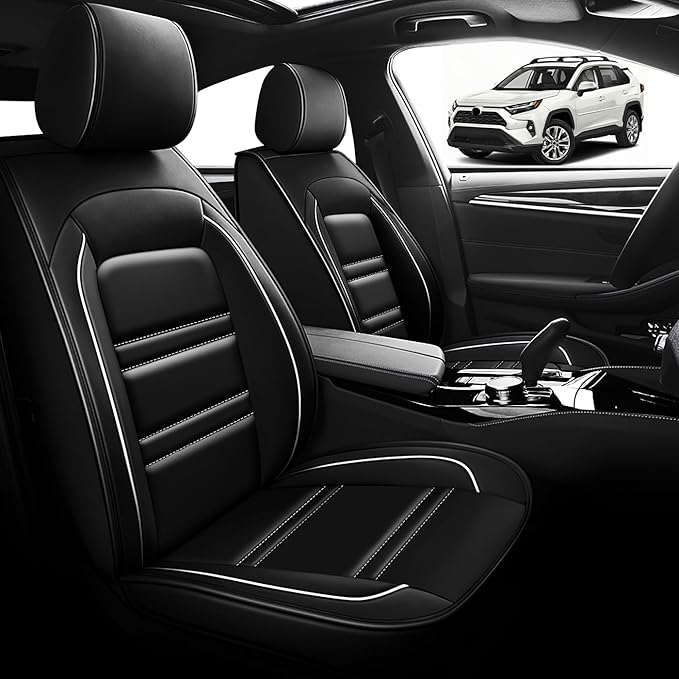 Seat Cover for Toyota rav4 2000-2025 | Car Seat Covers Front Seats, Waterproof Seat Protectors, Automotive Front Seat Covers (Front Seat, Black&White Line)