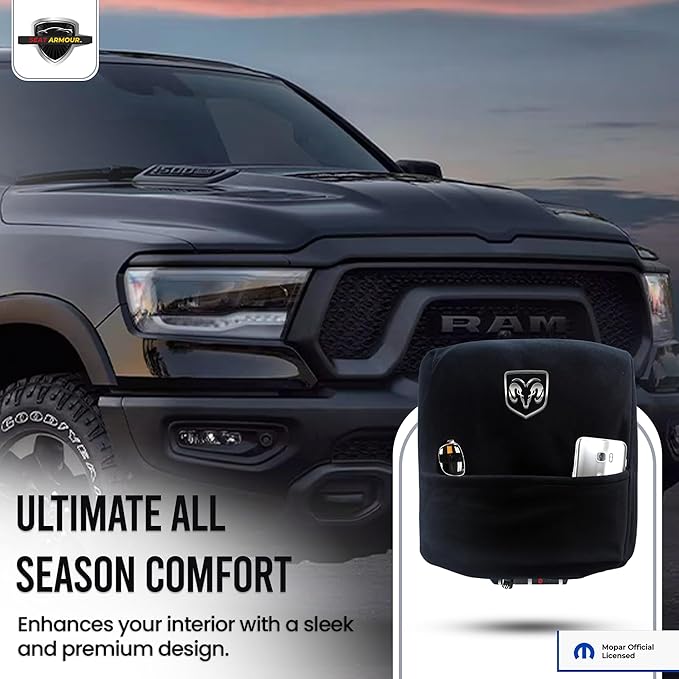 Premium Console Armrest Cover for Ram (2014-2020 Bucket Seat Models) – Soft, Machine Washable Console Lid Protector – Easy to Install, Plush & Durable – Black