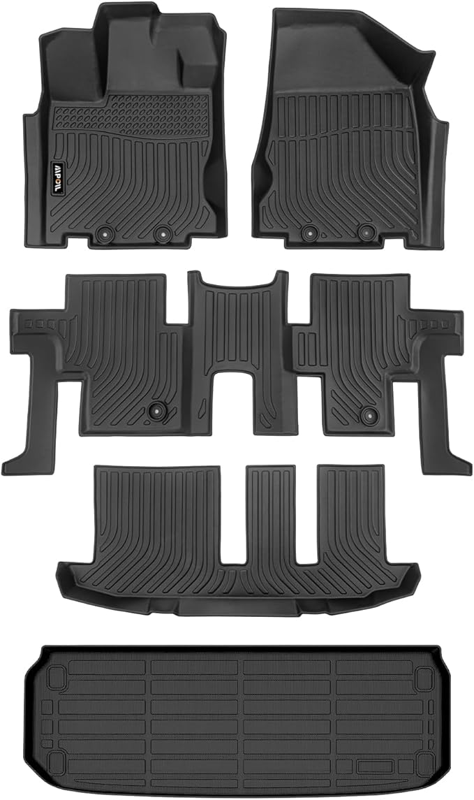AIPOIL® Floor Mats & Cargo Liner Set for 2013-2021 Nissan Pathfinder 7 Seats & Infiniti QX60 7 Seats All Weather Protection TPE Anti-Slip Automotive Full Set Custom Car Mats Accessories - Black
