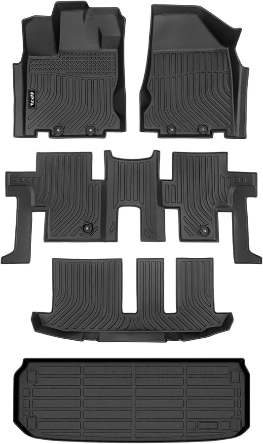 AIPOIL® Floor Mats & Cargo Liner Set for 2013-2021 Nissan Pathfinder 7 Seats & Infiniti QX60 7 Seats All Weather Protection TPE Anti-Slip Automotive Full Set Custom Car Mats Accessories - Black