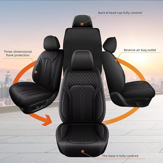 AOMSAZTO Car Seat Cover Fit for Chevrolet Malibu 2009-2025 2026 Leather Vehicle Cushions Cover Seat Protector Automotive 2PCS Front Seat Covers Waterproof Compatible Airbag Black