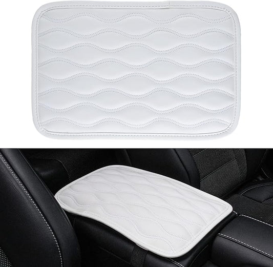 Amiss Auto Center Console Pad, Universal Waterproof Car Armrest Seat Box Cover, Car Interior Accessories, Leather Auto Armrest Cover Protector for Most Vehicle, SUV, Truck, Car (White)