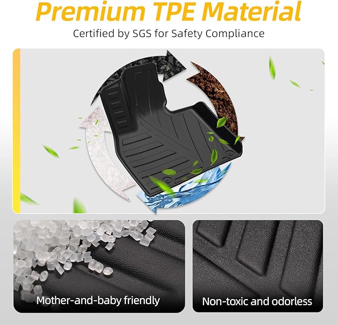 Floor Mats & Cargo Liner for Kia Telluride 2020–2024 2025 (7 & 8 Seat), All Weather Protection, Heavy Duty Floor Mats, Waterproof Car Mats, TPE, Custom Fit, Anti-Slip Car Accessories, Full Set, Black