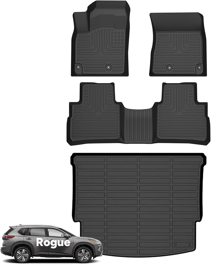 Wayhigh® Floor Mats & Cargo Liner for 2021 2022 2023 2024 2025 Nissan Rogue S/SV/SL/Platinum（Not Sport）, Custom Fit All Weather TPE Heavy Duty Car Mats for Nissan Rogue Accessories- Black