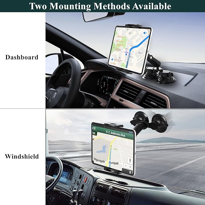 Pilots Tablet Holder with Strong Dual Suction Cups, Tablet Mount Base for Truck Car/Boat/Aircraft Windshield, Aluminum Tablets Stand Fits iPad Air 13" , iPad Pro 12.9" and other 4.7-15" Tablets