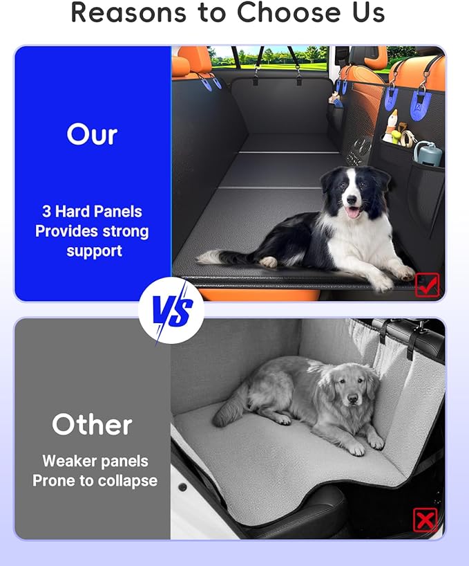 2-In-1 Convertible Hard Bottom Dog Hammock for Car, 100% Waterproof PU Leather Backseat Cover with Zipper Side Flaps, Non-Slip Extender for Large/Elderly Dogs & Multi-Dog Families,Fits SUV/Truck/Sedan