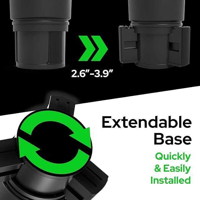 Triple Car Cup Holder Expander Adapter with Offset Adjustable Base and Large Bottles