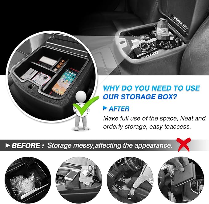 Autorder Center Console Organizer for 2007-2013 Chevrolet Silverado/GMC Sierra 1500 2500 3500 Accessories Armrest Storage Box Secondary Insert Tray with 2 Color Mats