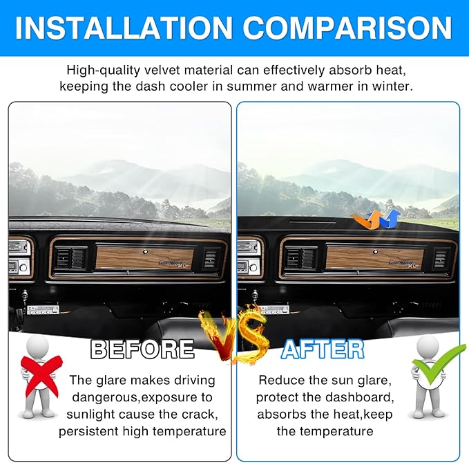 Autorder Dashboard Cover Mat for 1973-1977 1978 1979 Ford F100/F150/F250/F350/Bronco Pickup Truck Accessories Dash Cover Upgrade Velvet Dash Mat Sunshade Glare UV Rays Protector