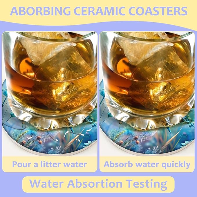 2 Pack Car Cup Holder Coaster-Blue Dragonfly Absorbent Ceramic Coaster,Car Coasters for Cup Holders,Auto Accessories for Women & Men