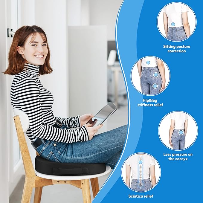 Seat Cushion, Office Chair Cushions, Car Seat Cushion, Non-Slip Sciatica & Back Coccyx Tailbone Pain Relief Chair Pad, Memory Foam Pillow for Computer Desk, Wheelchair, Driving(Black)