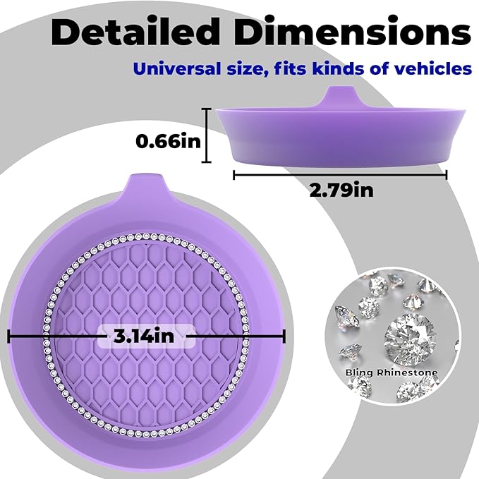 4 PCS Car Cup Coasters, Universal Cup Holder Coaster for Car Accessories, Bling CupHolders Insert for Women Non-Slip Silicone Car Cup Holder Coasters