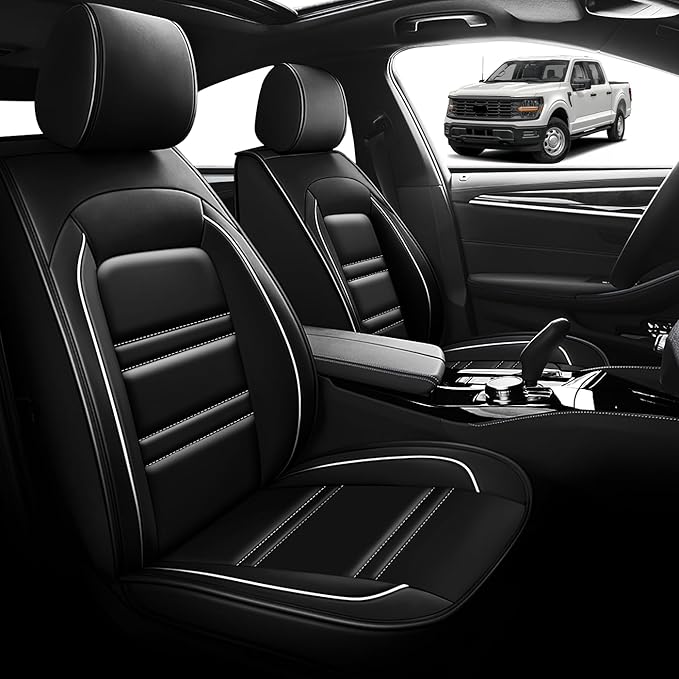Seat Cover for Ford f150 2003-2025 | Car Seat Covers Front Seats, Waterproof Seat Protectors, Automotive Front Seat Covers (Front Seat, Black&White Line)