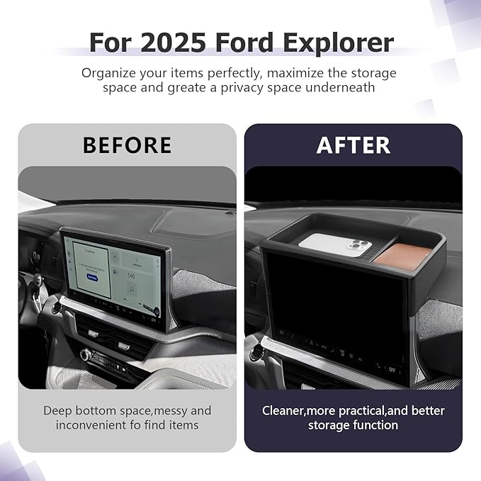 LUWU for 2025 Explorer Dashboard Storage Tray 2025 Ford Explorer Active/ST-Line/Platinum/ST 13.2-inch Behind Screen Organizer Center Console Display Box Dash Tray Explorer 2025 (Only for 13.2" Screen)