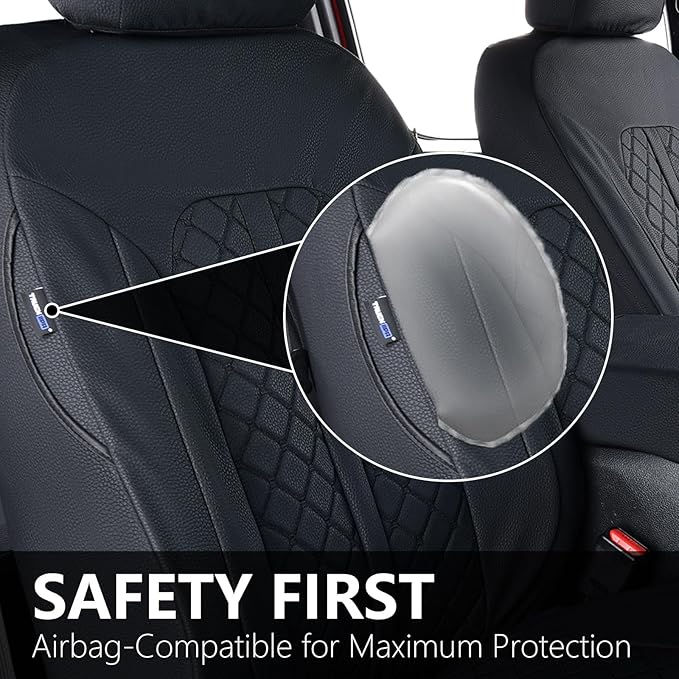 Truckiipa Custom for Chevy Silverado Seat Covers 1500 Full Set Leather Seat Covers Fit for 2014-2018 Chevy Silverado GMC Sierra 1500, 2015-2019 2500HD 3500HD Double Crew Extended Cab, Full Set, Black