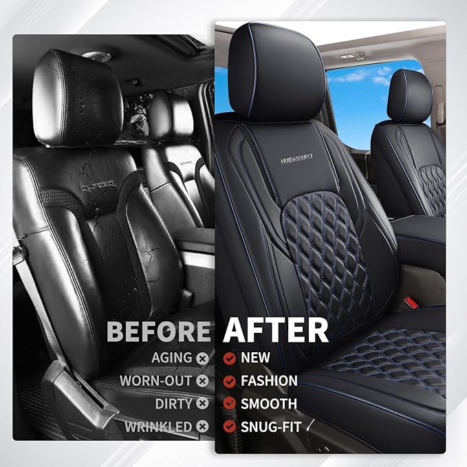 Huidasource Silverado Truck Seat Covers Fit for Chevy Chevrolet Silverado Sierra 1500 2007-2025, 2500HD 3500HD 2015-2025 Crew Double Extended Cab Waterproof Car Seat Protector(Front Pair/Black&Blue)