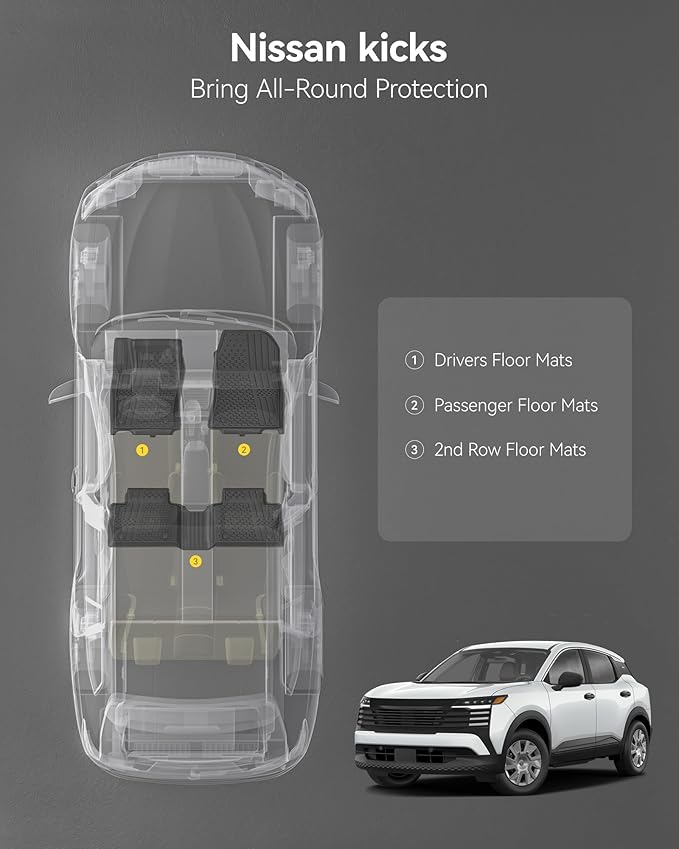 3W Floor Mats Fit for Nissan Kicks 2025 2026 (Not Fit Play Version) Accessories TPE All Weather Floor Liner, 1st and 2nd Row Car Mats Tunk Mats Full (NOT for Play Version)
