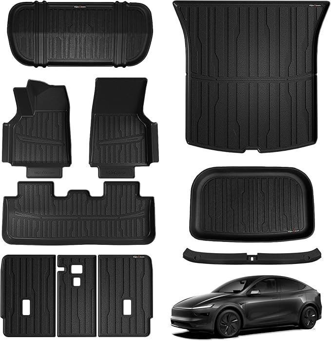 TripleAliners 10PCS Floor Mats Fit for 2026+ Tesla Model Y Juniper Set Full Protection All Weather TPE Anti-Slip Custom Fit Floor& Frunk& Trunk& Rear Lower& Backrest Mat& Bumper Guard