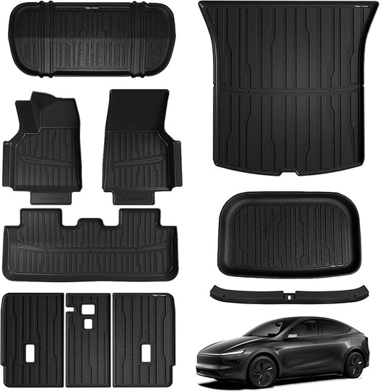 TripleAliners 10PCS Floor Mats Fit for 2026+ Tesla Model Y Juniper Set Full Protection All Weather TPE Anti-Slip Custom Fit Floor& Frunk& Trunk& Rear Lower& Backrest Mat& Bumper Guard