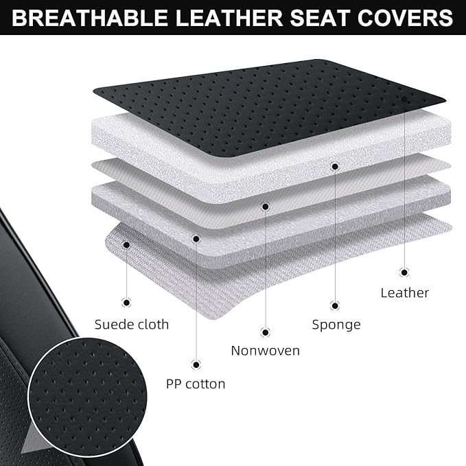 Auto Car Seat Covers Accessories Front Seat Leather Cushion Protector Breathable Waterproof Seat Cover for Cars Universal Fit (Black, Front Pair)