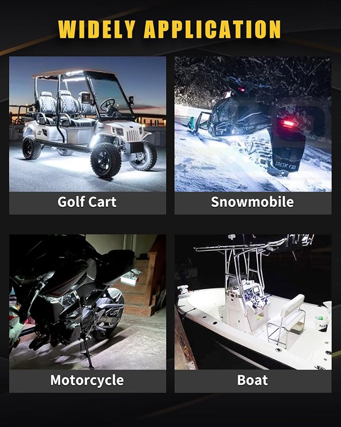 YM E-Bright Car Led Strip Lights Cuttable Underwater Marine Underglow Led Lighting for Boat Motorcycle Trucks Golf Cart Interior Exterior Waterproof IP68 24inch 60CM 72SMD 12v,White(Pack of 4)