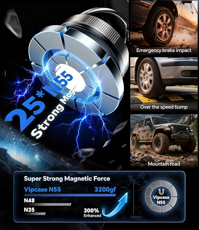 Upgraded MagSafe Vacuum Car Phone Holder, Strong Magnetic Phone Mount with Adjustable & Reinforced Suction Cup Design for Dashboard/Gym/Mirror, Compatible with iPhone & Android