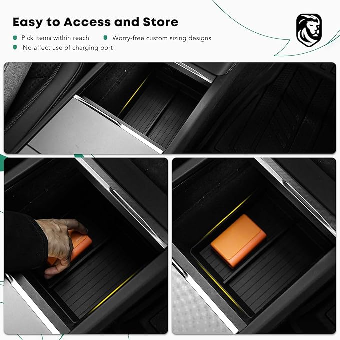 YHTAUTO Center Console Lower Tray Fit 2024 2025 Tesla Model 3 Highland, Center Control Console Lower Bottom Storage Box with Non-Slip Armrest Interior Accessories 1PC