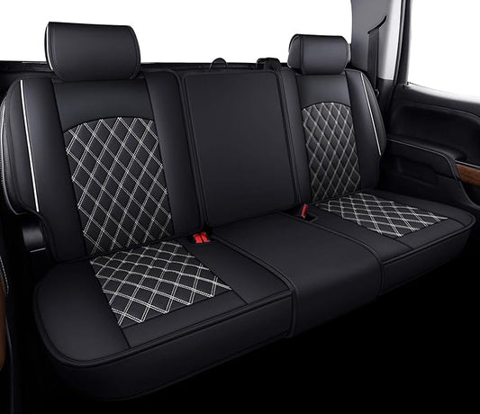 Aierxuan Rear Back Seat Covers for Chevy Silverado GMC Sierra Pickup Custom Fit 2007-2025 1500 2500HD 3500HD Crew Double Extended Cab Waterproof Leather Split Bench 40/60 (Rear Seat/White)