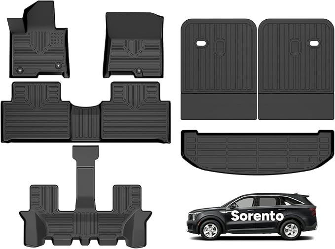 Wayhigh-Floor Mats for 2021-2025 Kia Sorento Hybrid (PHEV & HEV) 6 & 7 Seats TPE Trunk Mat with Backrest Mat All Weather Waterproof Duty Rubber Cargo Liners Floor Mats Custom
