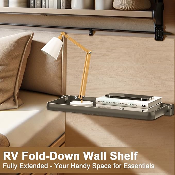 Safoner RV Aluminum Fold-Down Wall Shelf - The Essential Camper Accessory for Interior Organization | Space-Efficient Versatile Floating Storage- 2 Packs