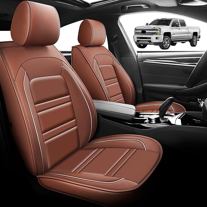Seat Cover for Chevy Silverado 2007-2025 | Car Seat Covers Front Seats, Waterproof Seat Protectors, Automotive Front Seat Covers (Front Seat, Coffee)