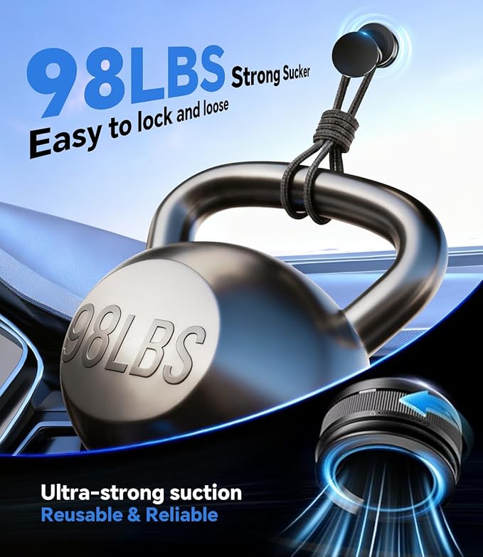 Upgraded MagSafe Vacuum Car Phone Holder, Strong Magnetic Phone Mount with Adjustable & Reinforced Suction Cup Design for Dashboard/Gym/Mirror, Compatible with iPhone & Android