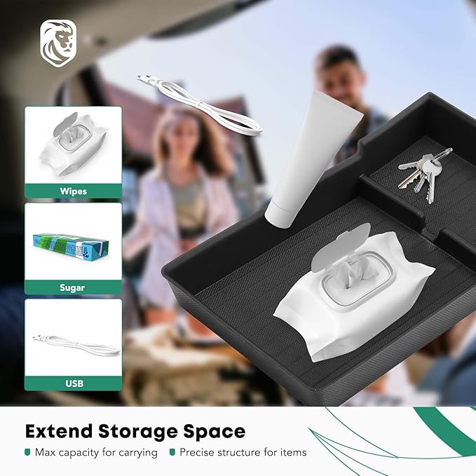 YHTAUTO Armrest Lower Tray Fit 2024 2025 Tesla Model 3 Highland, Center Armrest Lower Bottom Storage Box with Non-Slip Interior Accessories 1PC