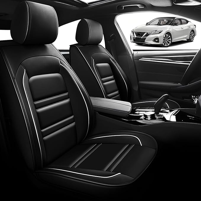 Seat Cover for Nissan Car Maxima 1999-2023 | Car Seat Covers Front Seats, Waterproof Seat Protectors, Automotive Front Seat Covers (Front Seat, Black&White Line)