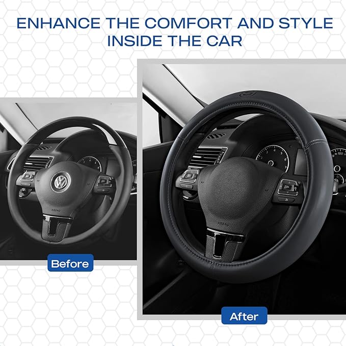 Skechers Memory Foam Steering Wheel Cover,Grade Protein Leather Steering Wheel Cover,Universal Anti-Slip Fit 14" 1/2-15" Car Wheel Cover for Men Women Fit Suvs,Vans,Sedans,Car,Trucks,Grey