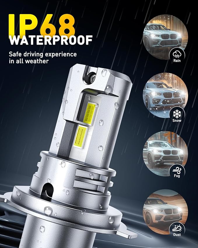 AUXITO H4 Light Bulb, 50000LM 900% Super Brighter, Real 1:1 Size, 9003/HB2 LED Fog Light for Night Driving, 6500K Cool White, 50000Hrs Long Service Life, Plug and Play, Pack of 2