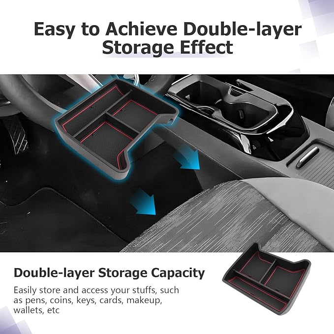 LUWU 2025 VW ID4 Lower Center Console Tray Storage Box for 2021 2022 2023 2024 2025 VW ID.4 Accessories 2025 ID 4 Armrest Console Organizer ABS Material Red-Trim