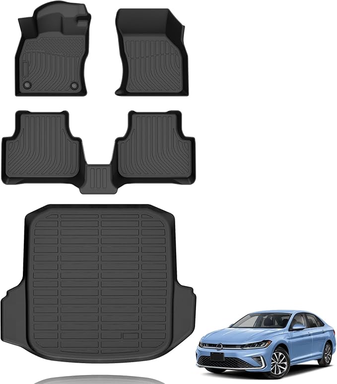All Weather Car Floor Mats & Cargo Liner Set Fit for Volkswagen Jetta S/SE/SEL/SEL Premium/R-Line/Sport/GLI 2019-2025 Floor Liners Trunk Liner Jetta Cargo Mat Accessories Black