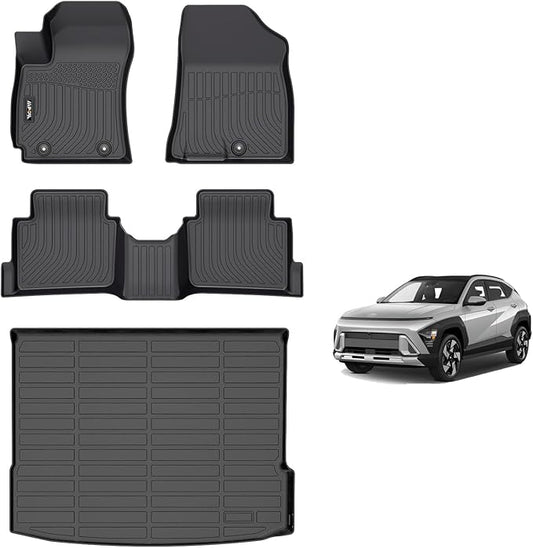AIPOIL® Floor Mats & Cargo Liner Set for 2024-2025 2026 Hyundai Kona (Not for EV) All Weather Protection TPE Anti-Slip Automotive Full Set Custom Car Mats Accessories - Black