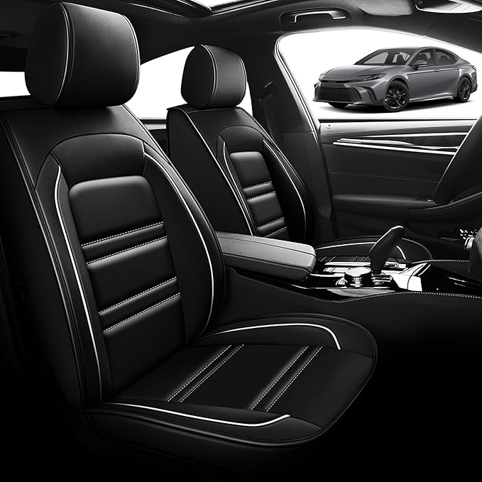 Seat Cover for Toyota Camry 2002-2025 | Car Seat Covers Front Seats, Waterproof Seat Protectors, Automotive Front Seat Covers (Front Seat, Black&White Line)