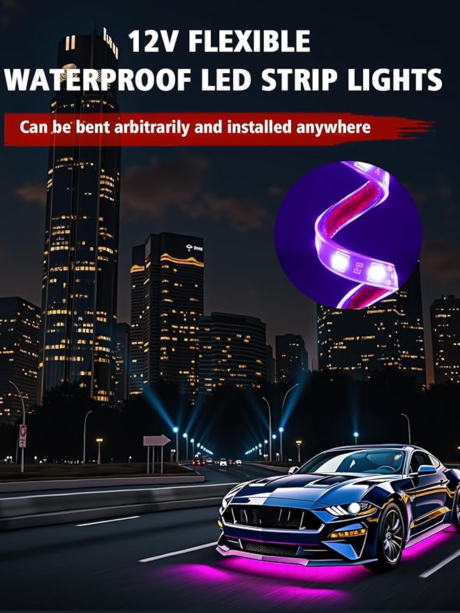 YM E-Bright 4Pcs Led Strip Lights for Car, 12inch Waterproof IP68 Car Underglow Strip Lights Decoration 18SMD 12V Led Interior Exterior Lights Strip for Cars Motorcycles Truck Golf Cart Boat - Pink